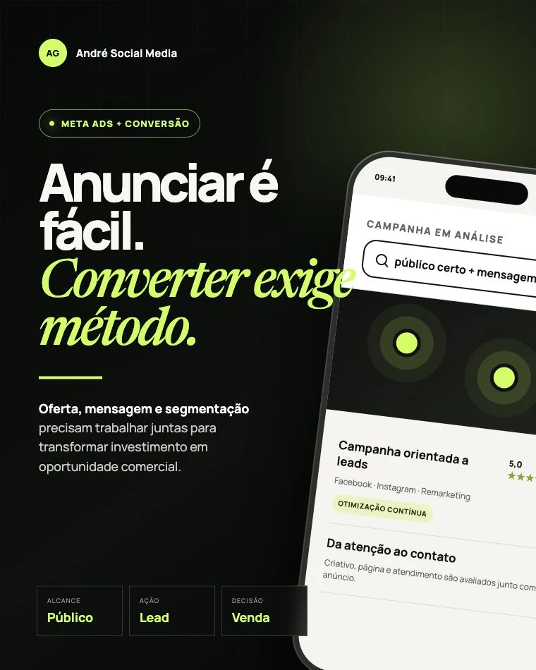 Arte editorial sobre estratégia, segmentação e conversão em Meta Ads
